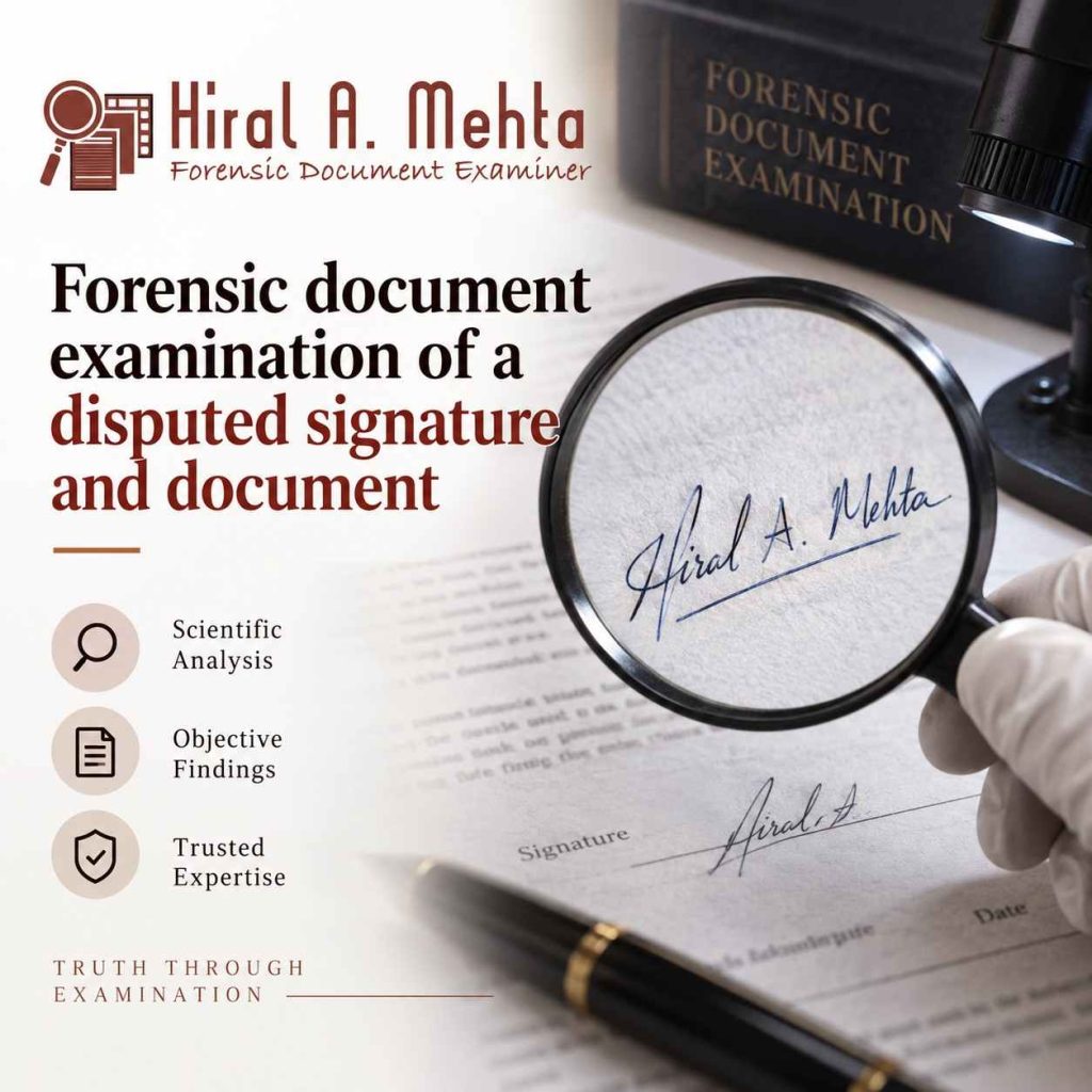 Forensic document examination of a disputed signature and document