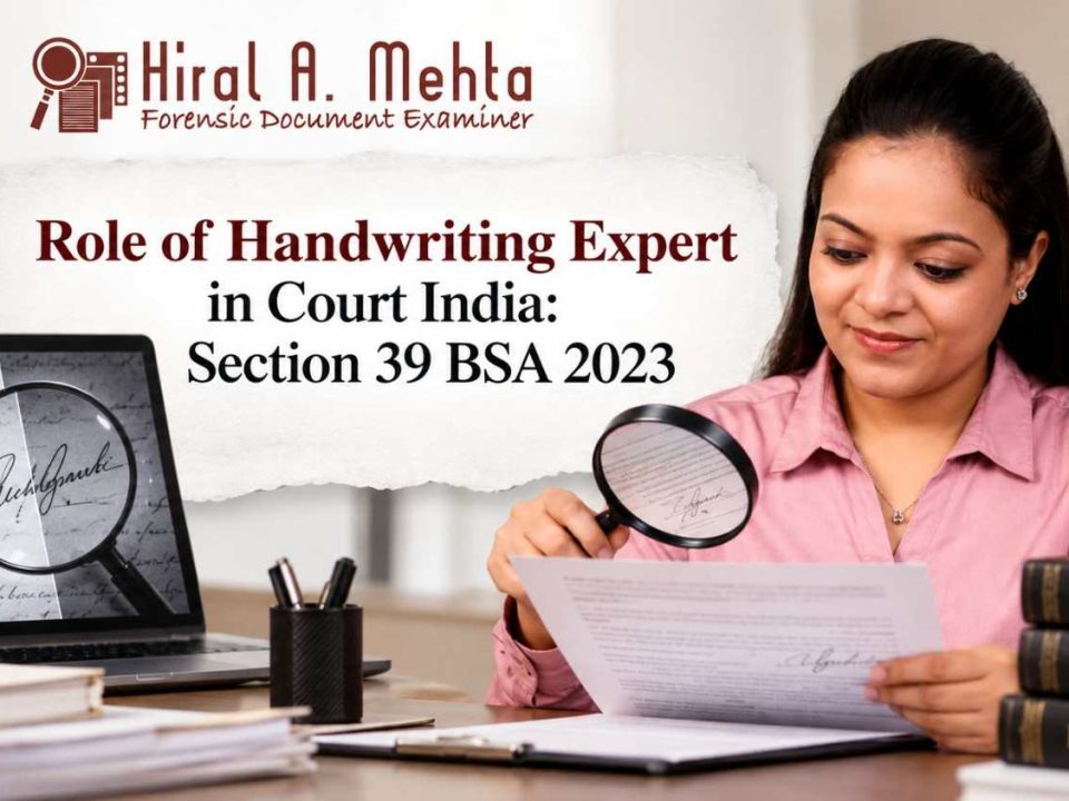 Role of handwriting expert in court India under Section 39 BSA 2023