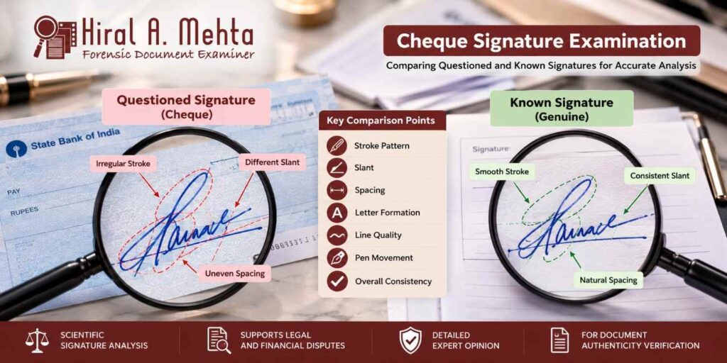 Comparison of disputed and genuine cheque signatures
