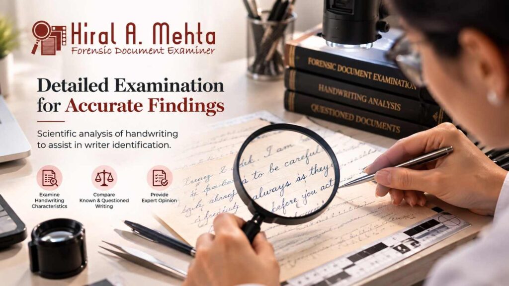Forensic document examiner analyzing anonymous handwriting